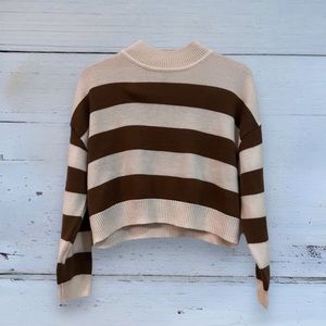 Divided Brown and Cream Striped Sweater